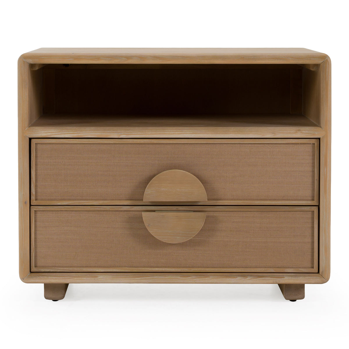Sergio Modern Natural Oak Nightstand with Rattan Drawer Fronts