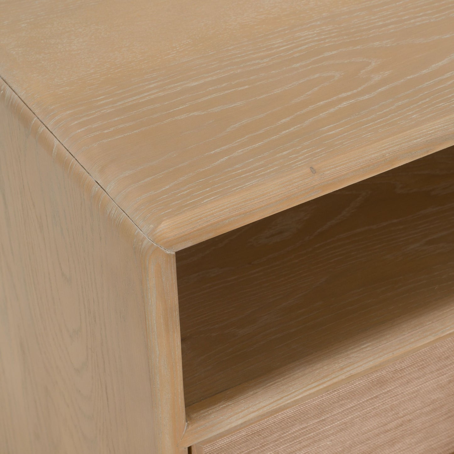 Sergio Modern Natural Oak Nightstand with Rattan Drawer Fronts