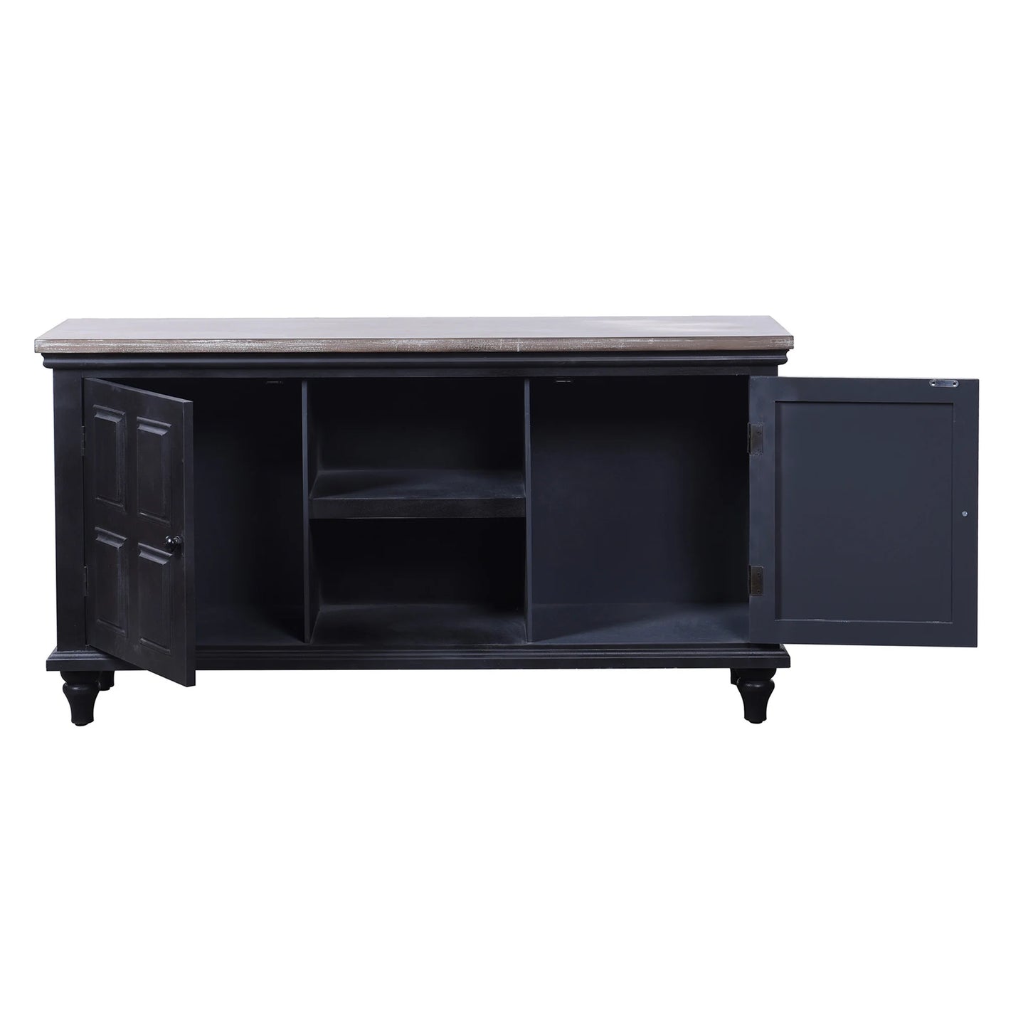 Summit Media Cabinet Black Wooden Design with 2 Textured Doors and 2 Shelves Stylish Media Storage Solution