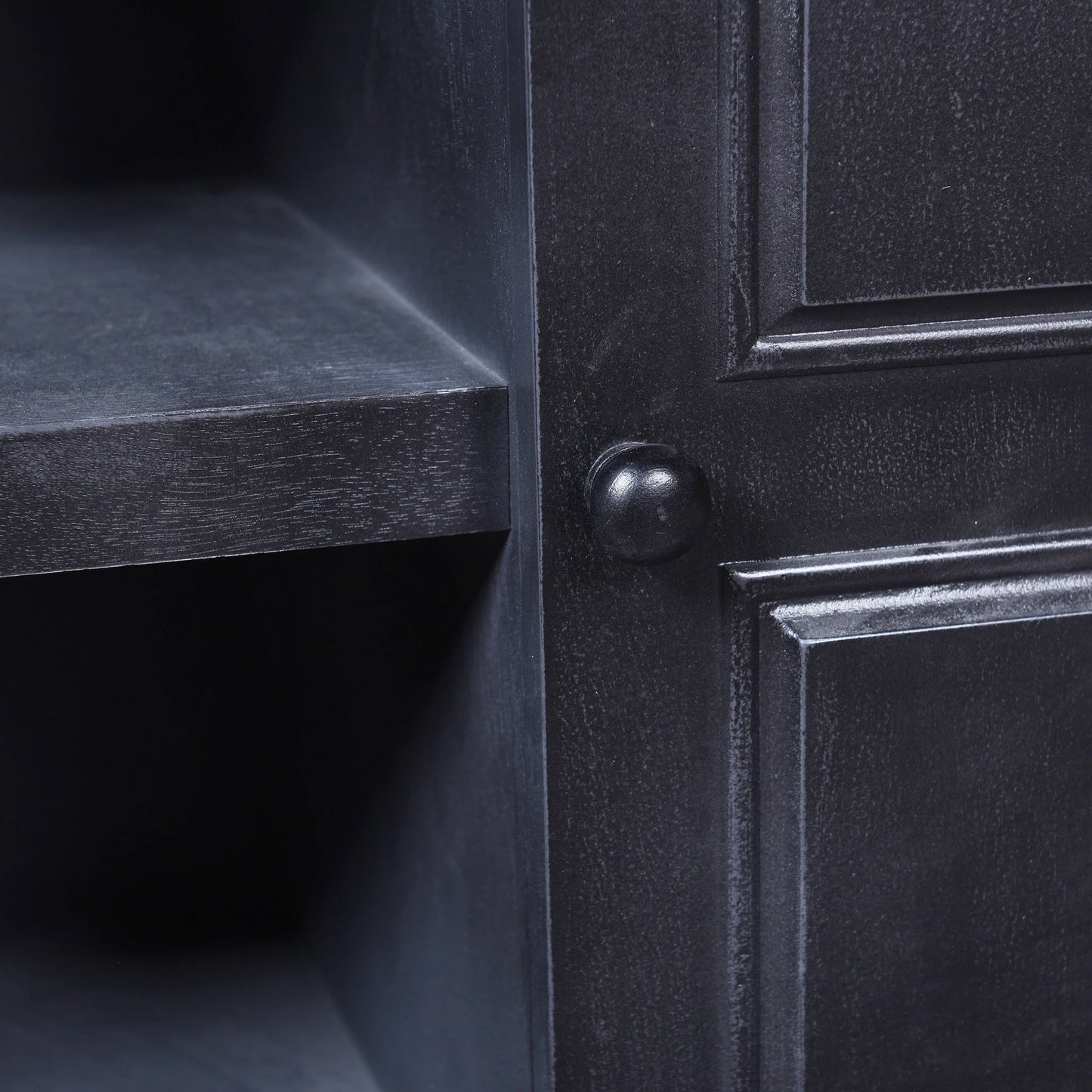 Summit Media Cabinet Black Wooden Design with 2 Textured Doors and 2 Shelves Stylish Media Storage Solution