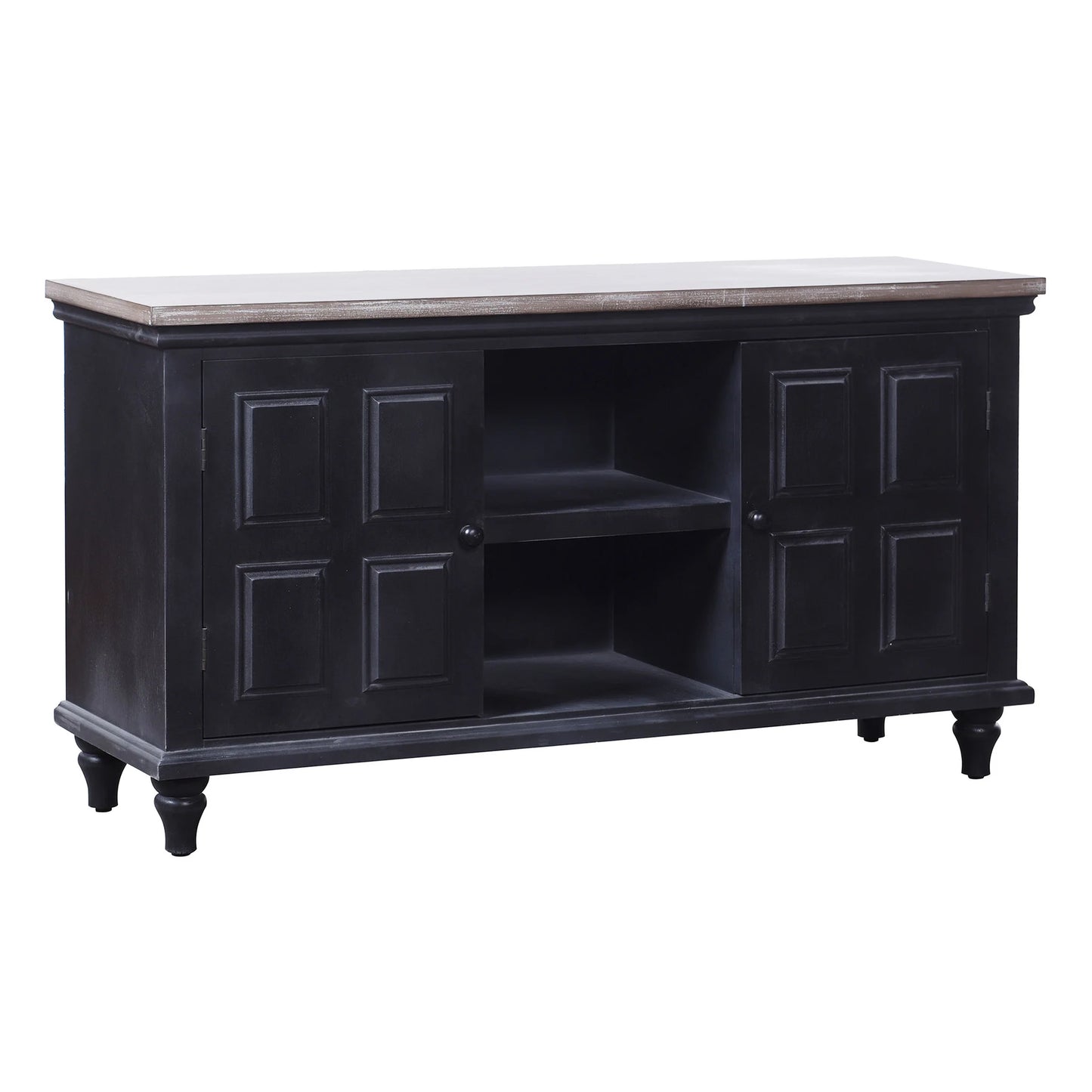 Summit Media Cabinet Black Wooden Design with 2 Textured Doors and 2 Shelves Stylish Media Storage Solution