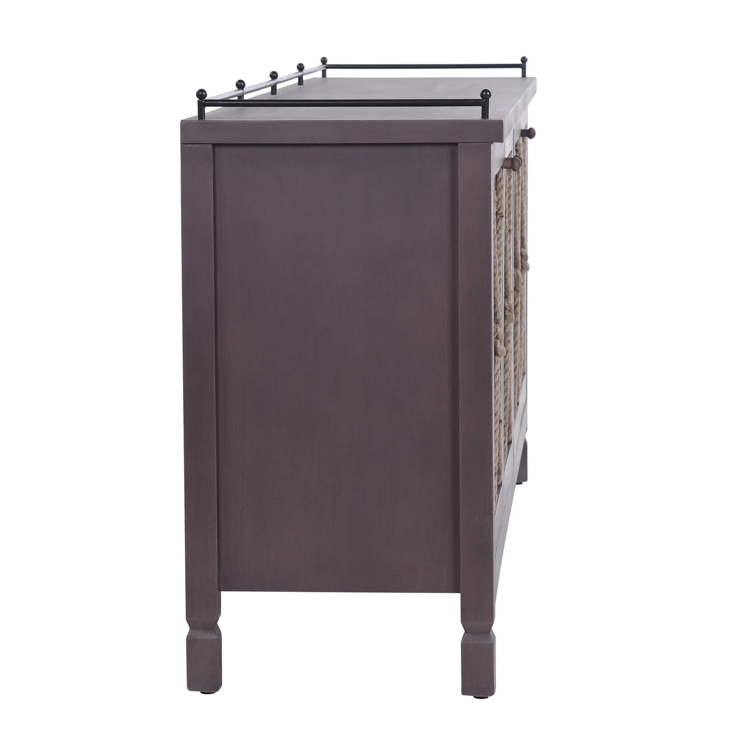 Knotted Sideboard Four Paneled Doors Rope Tie Metal Accents Stylish Storage Solution