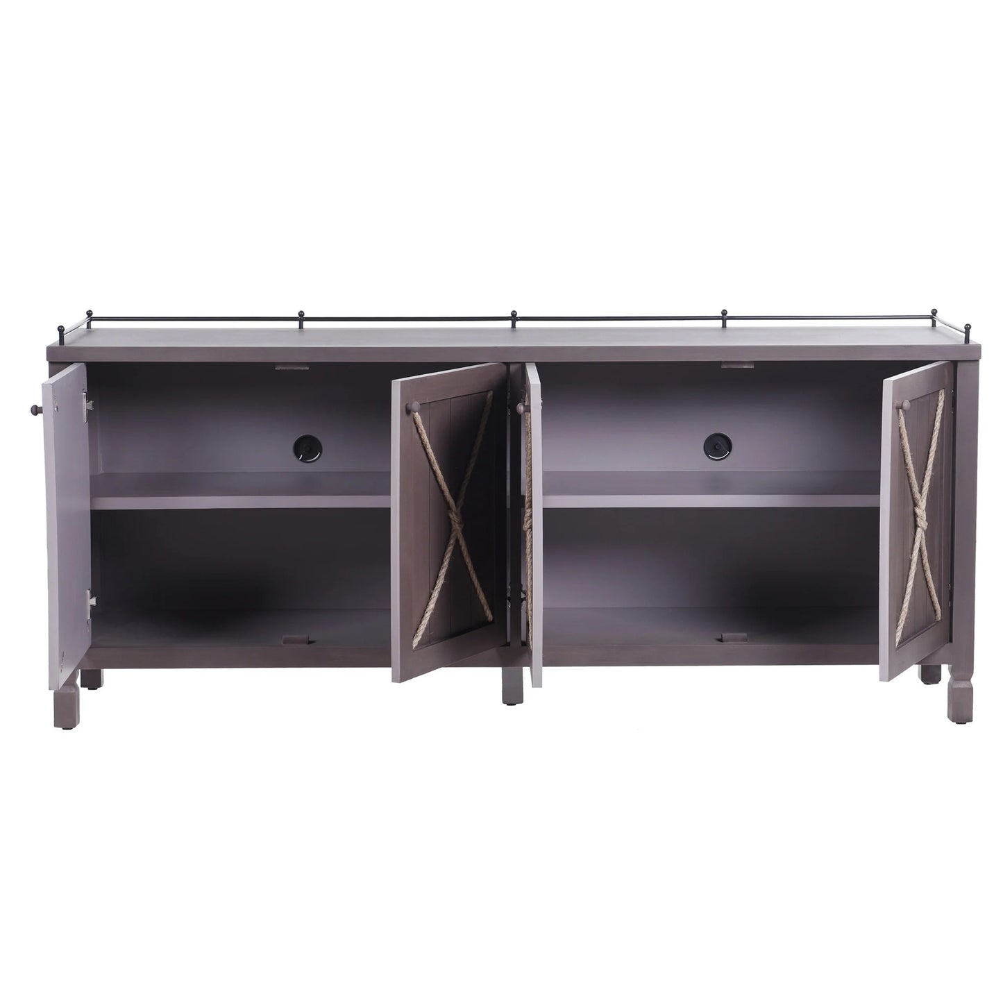 Knotted Sideboard Four Paneled Doors Rope Tie Metal Accents Stylish Storage Solution