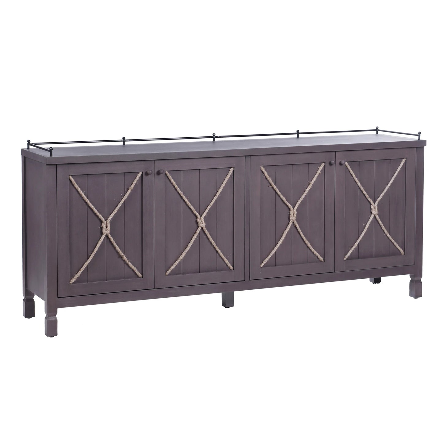 Knotted Sideboard Four Paneled Doors Rope Tie Metal Accents Stylish Storage Solution