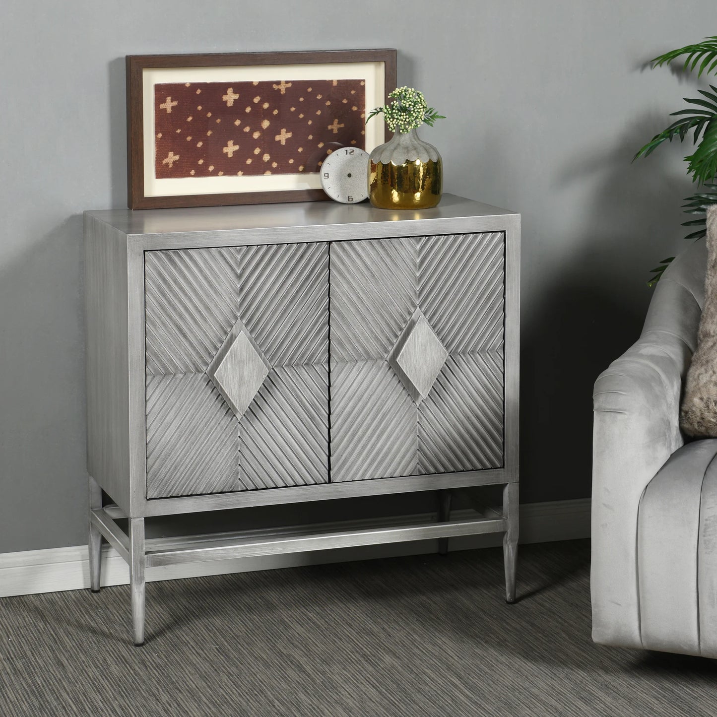 Quadrant Cabinet Scored Panel Doors Silver Gray Finish Concealed Adjustable Door Hinges Modern Storage Solution