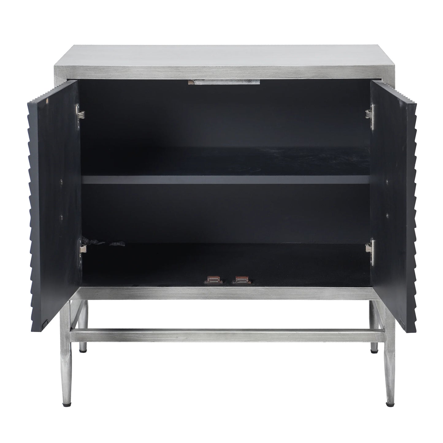 Quadrant Cabinet Scored Panel Doors Silver Gray Finish Concealed Adjustable Door Hinges Modern Storage Solution