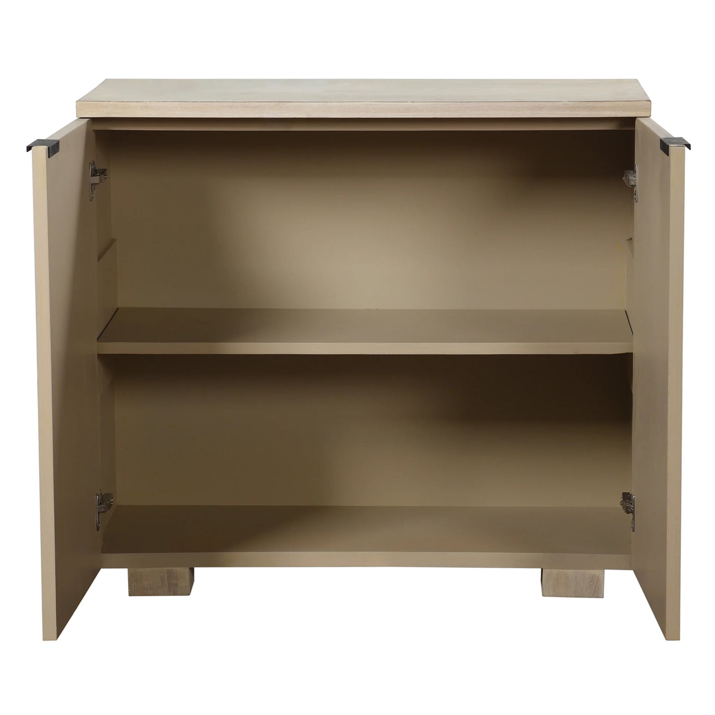 Adeline Cabinet Double Door Shagreen Tiled Design Light Cream Finish Stylish Storage Solution