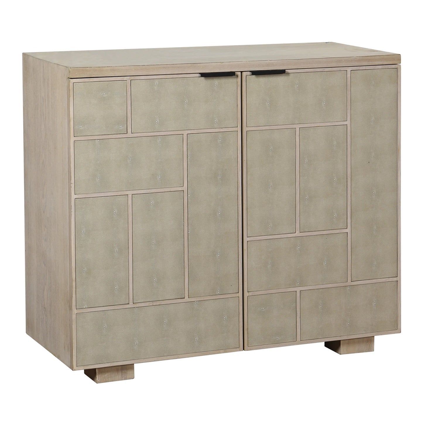 Adeline Cabinet Double Door Shagreen Tiled Design Light Cream Finish Stylish Storage Solution