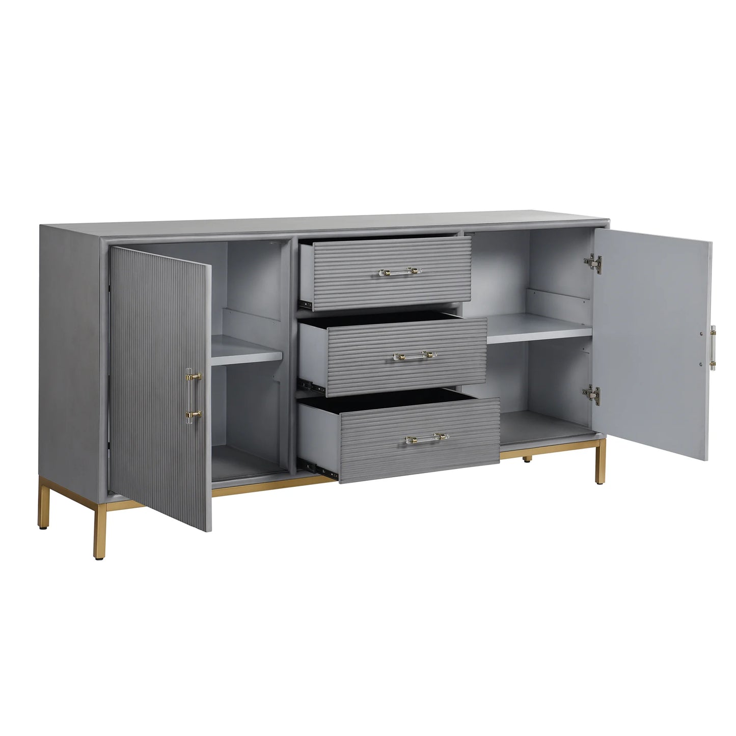 Milano Sideboard Fluted Front Panel Doors Sheen Slate Gray Finish Elegant Storage Solution