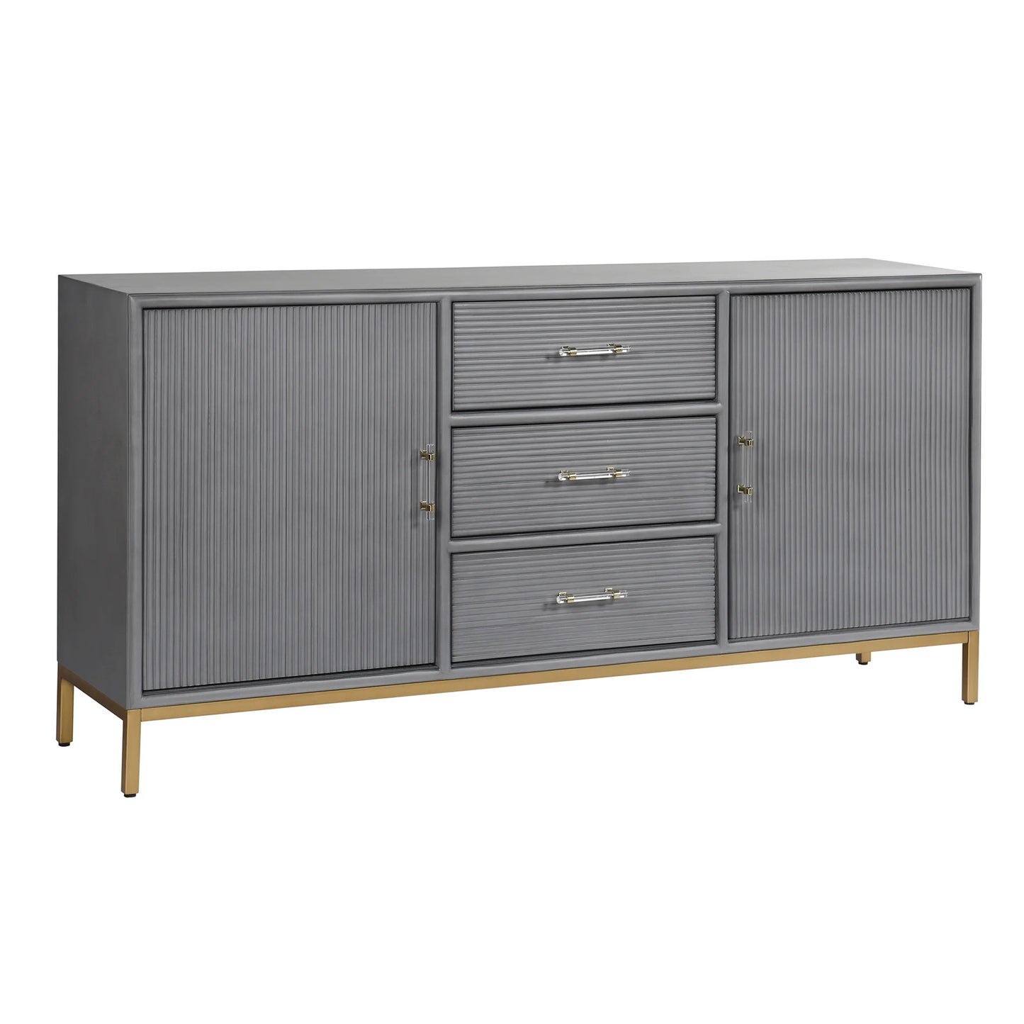 Milano Sideboard Fluted Front Panel Doors Sheen Slate Gray Finish Elegant Storage Solution