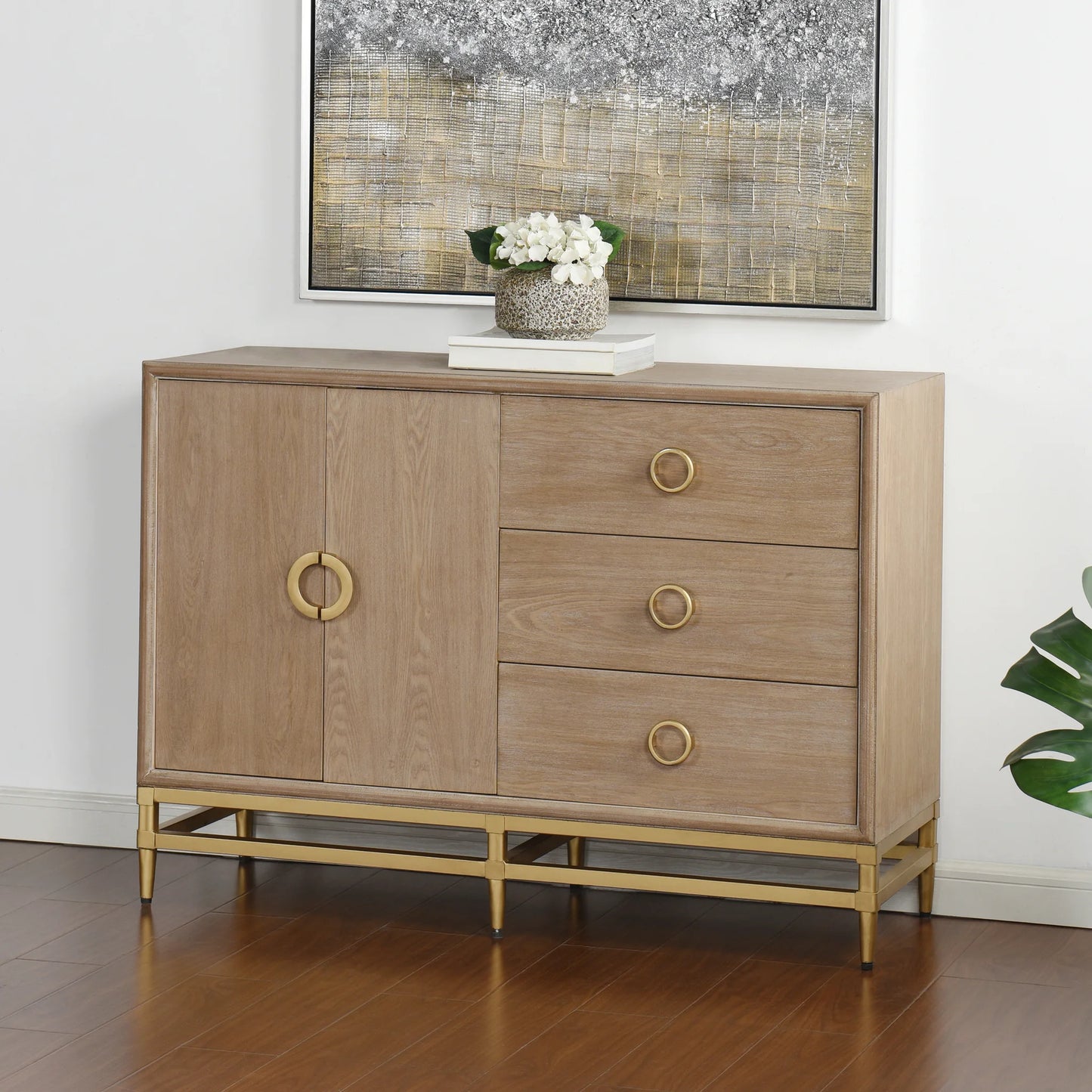 Augusta Cabinet Two Door Three Drawer Cabinet Weathered Oak Finish Stylish Storage Solution