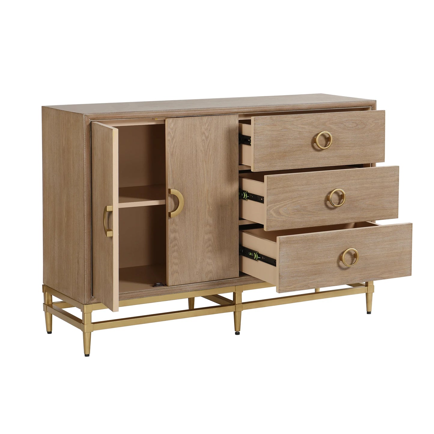 Augusta Cabinet Two Door Three Drawer Cabinet Weathered Oak Finish Stylish Storage Solution