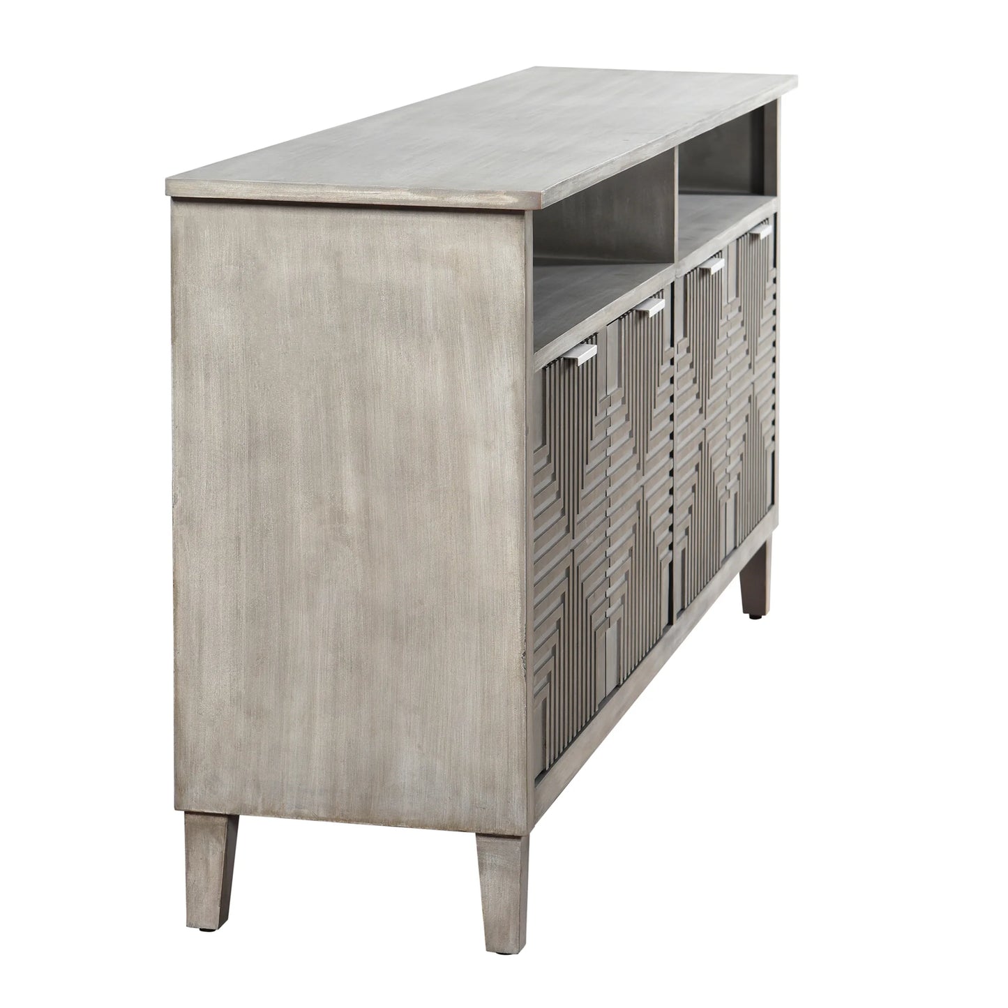Quadrant Cadenza Four Geometric Patterned Door Cabinet Brushed Gray Finish Stylish Storage Solution