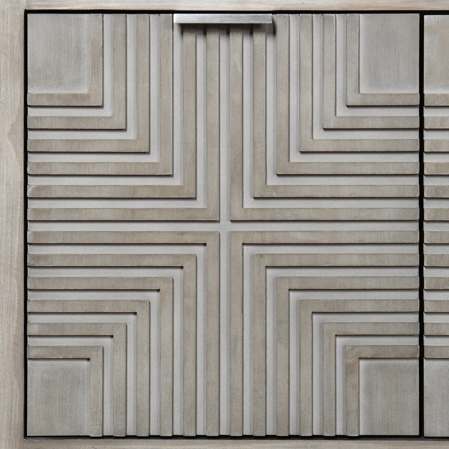 Quadrant Cadenza Four Geometric Patterned Door Cabinet Brushed Gray Finish Stylish Storage Solution