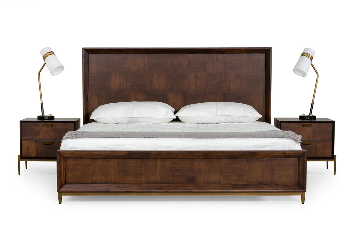 Shane Acacia Bed with Brass Accents