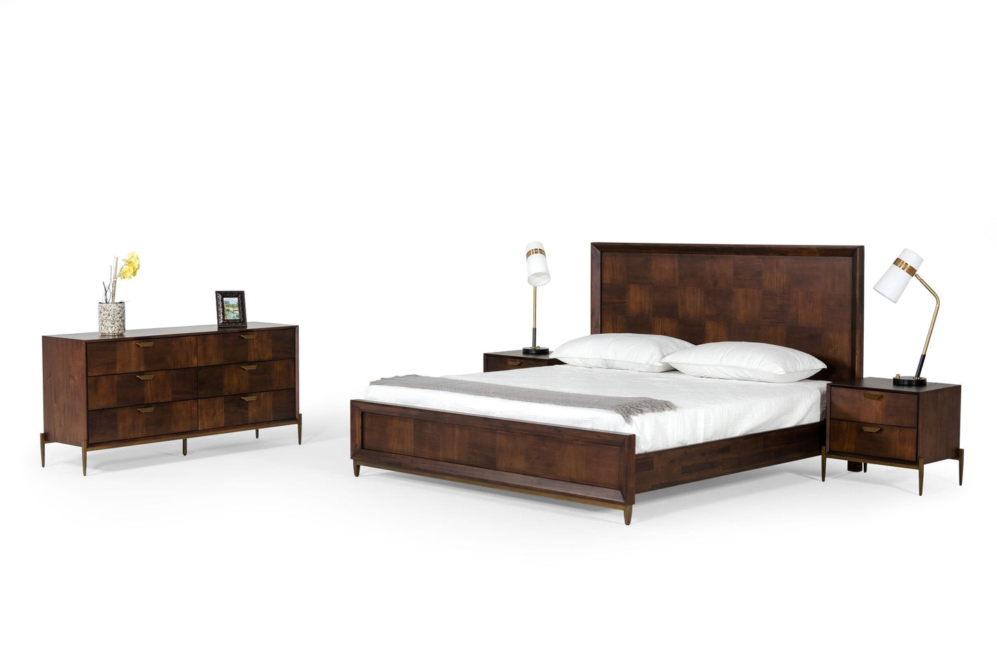 Shane Acacia Bed with Brass Accents