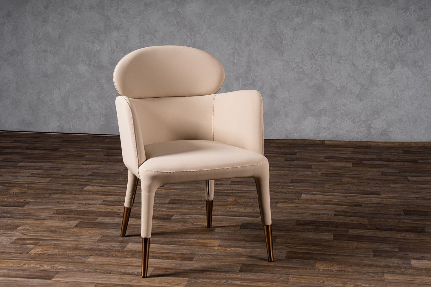 Modrest Shannon Modern Beige Vegan Leather + Rosegold Dining Chair - Luxurious Vegan Leather with Elegant Rosegold Accents for Contemporary Dining Spaces.