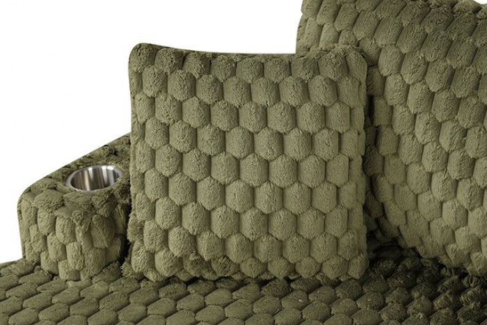 Ferryhill 2-Arm Olive Green Soft Faux Fur Chaise - Luxurious Comfort and Stylish Design for a Cozy, Modern Touch