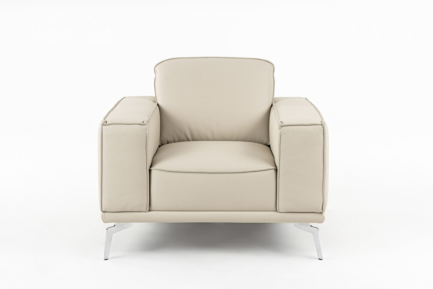 Lamod Italia Soho Italian Grey Oyster Leather Armchair - Elegant Italian Leather Upholstery with Sleek Stainless Steel Accents for Modern Living Spaces.