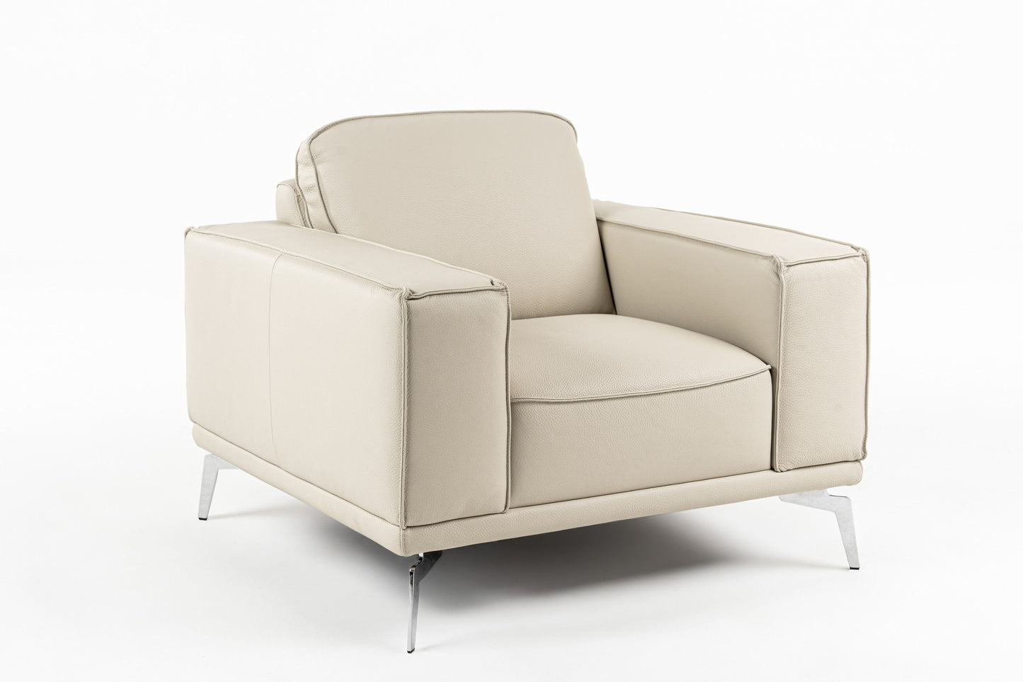Lamod Italia Soho Italian Grey Oyster Leather Armchair - Elegant Italian Leather Upholstery with Sleek Stainless Steel Accents for Modern Living Spaces.