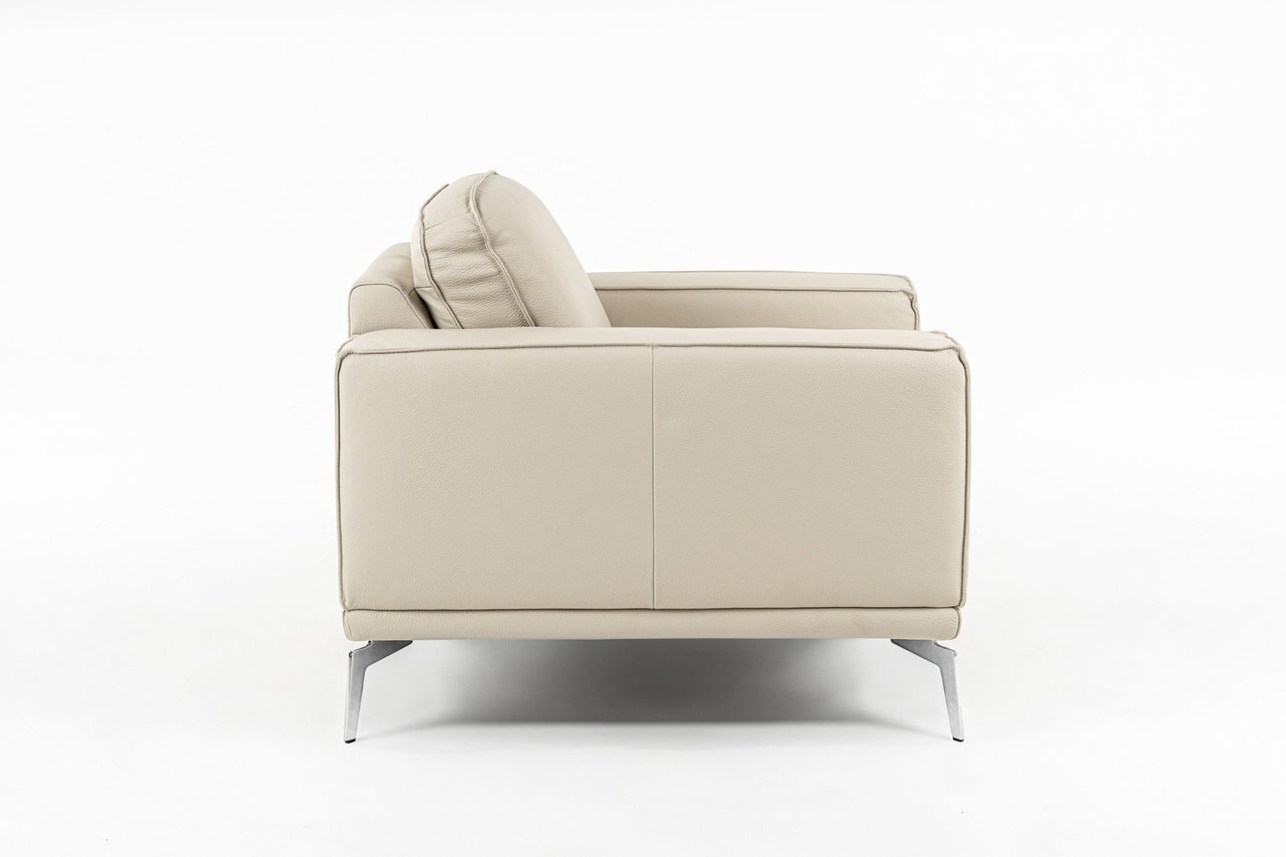 Lamod Italia Soho Italian Grey Oyster Leather Armchair - Elegant Italian Leather Upholstery with Sleek Stainless Steel Accents for Modern Living Spaces.