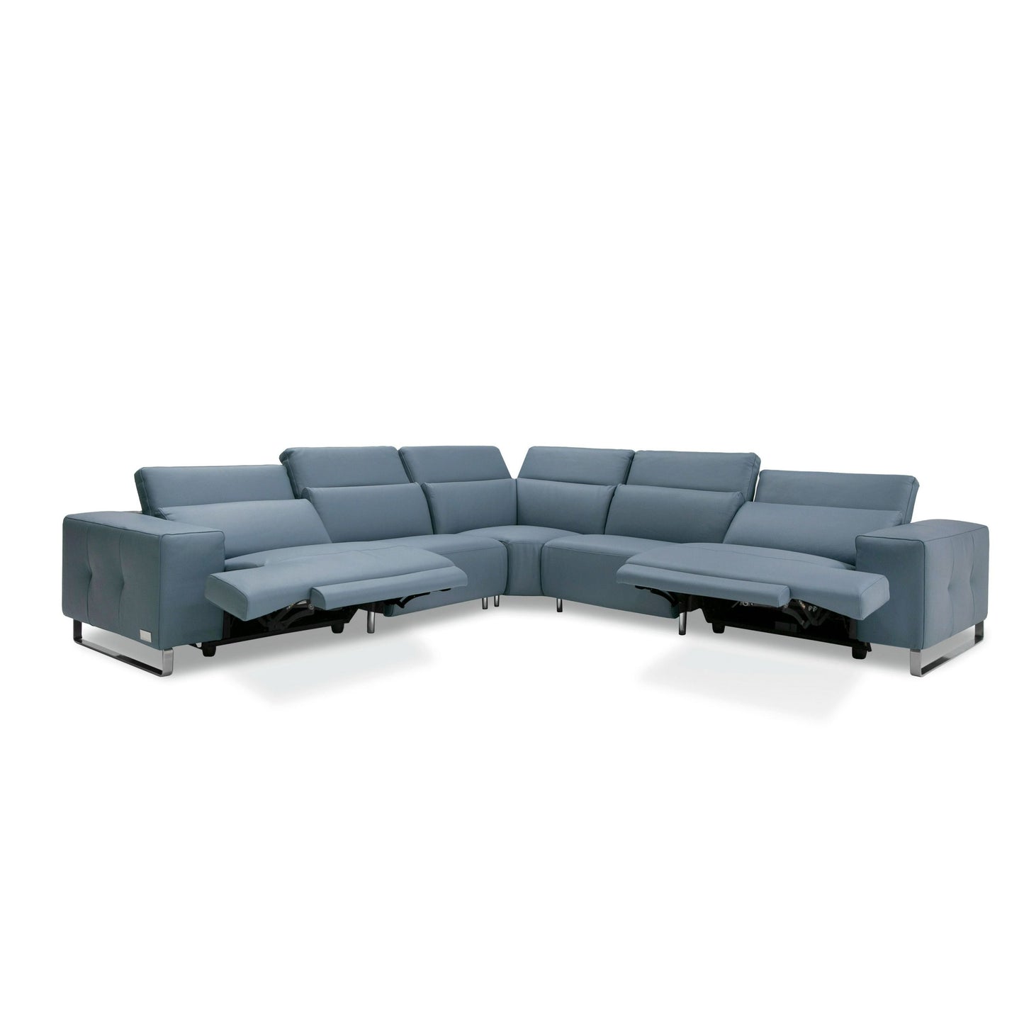 Coronelli Collezioni Sorrento - Italian Steel Blue Leather Sectional Sofa with 2 Recliners