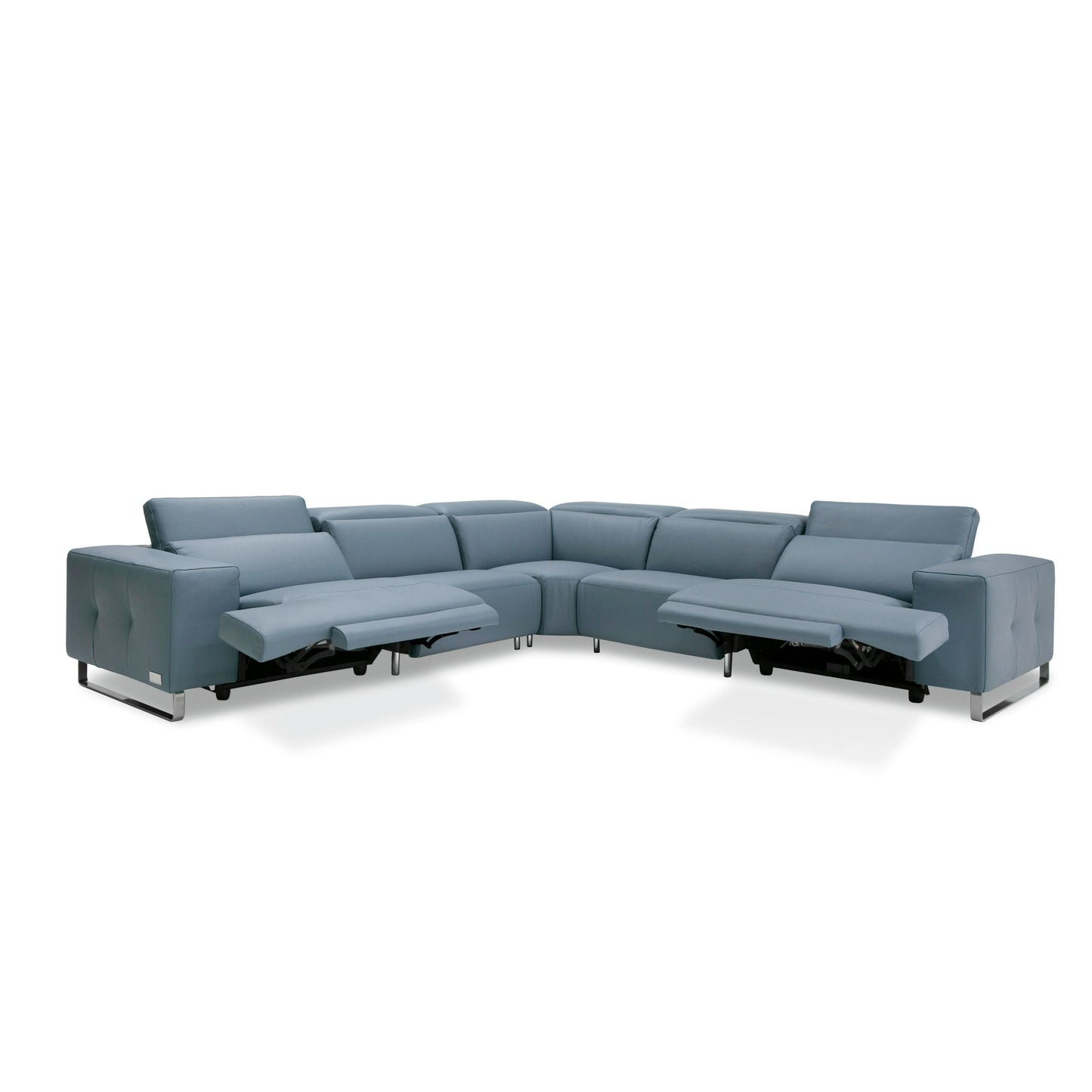 Coronelli Collezioni Sorrento - Italian Steel Blue Leather Sectional Sofa with 2 Recliners