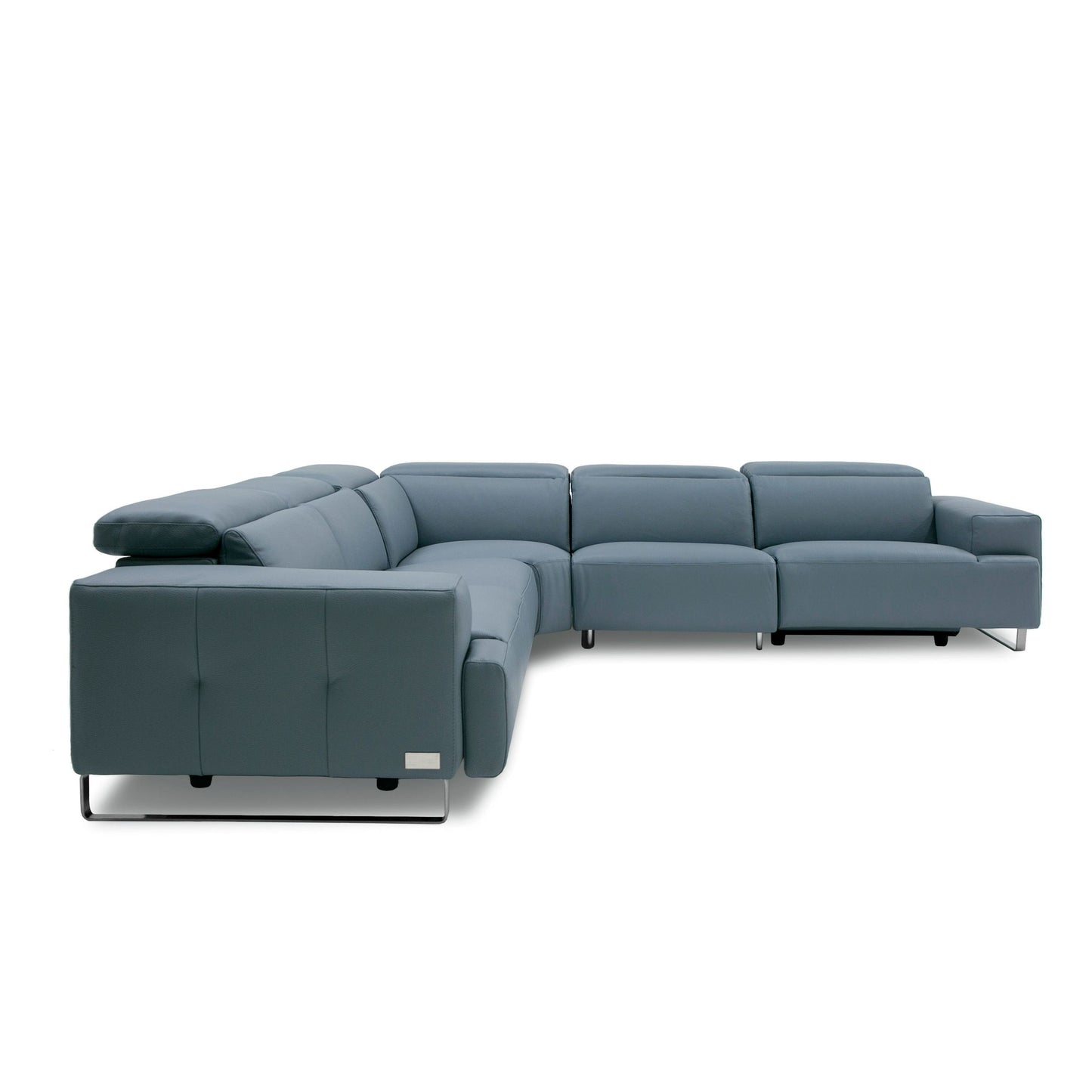 Coronelli Collezioni Sorrento - Italian Steel Blue Leather Sectional Sofa with 2 Recliners