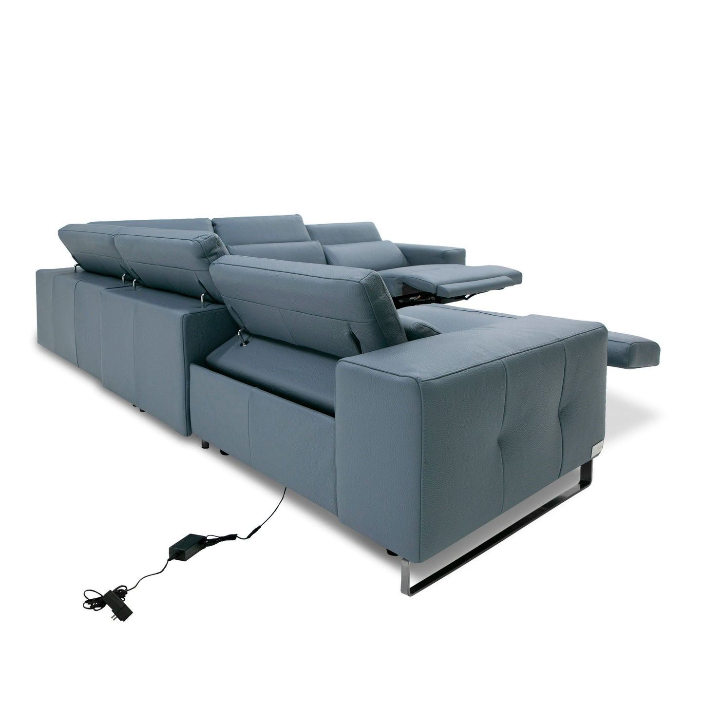 Coronelli Collezioni Sorrento - Italian Steel Blue Leather Sectional Sofa with 2 Recliners