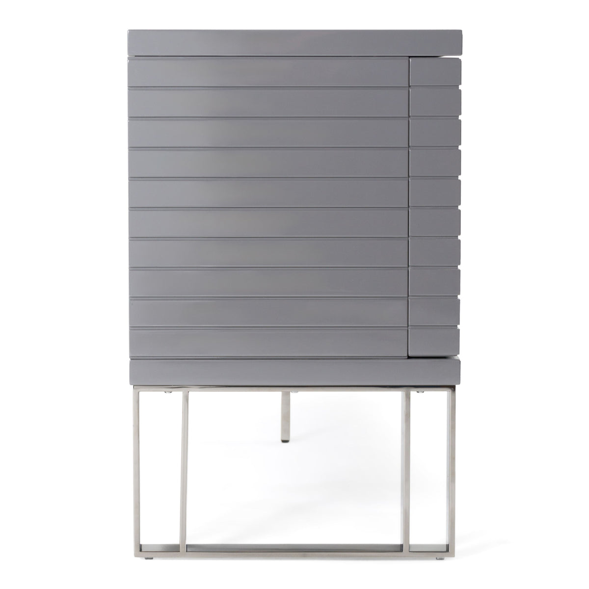 Splendor Grey High Gloss Slatted Four‑Door Buffet with Gunmetal Accents