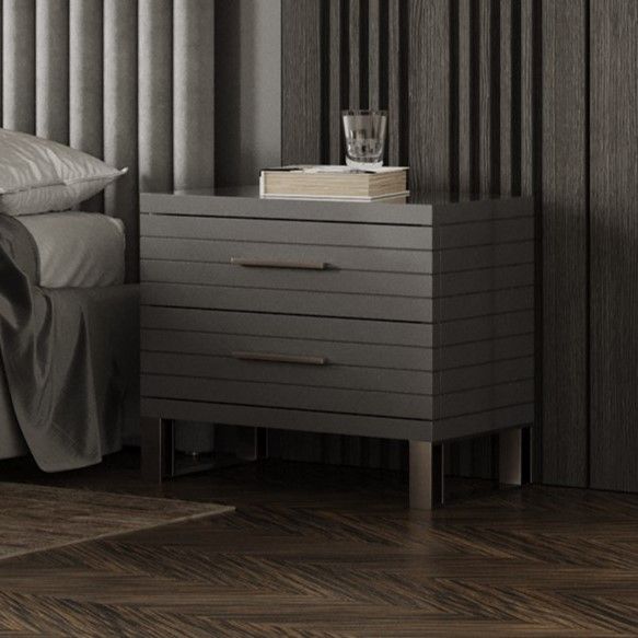 Splendor Grey High Gloss Slatted Two-Drawer Nightstand