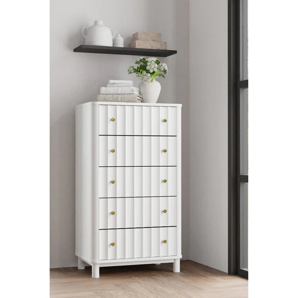 Stapleton White Five Drawer Chest β Contemporary Storage Solution with Modern Elegance