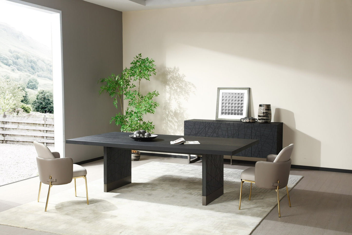 Modrest Kenda - Modern Black Ash + Stainless Steel Dining Table - Sleek & Elegant Dining Centerpiece