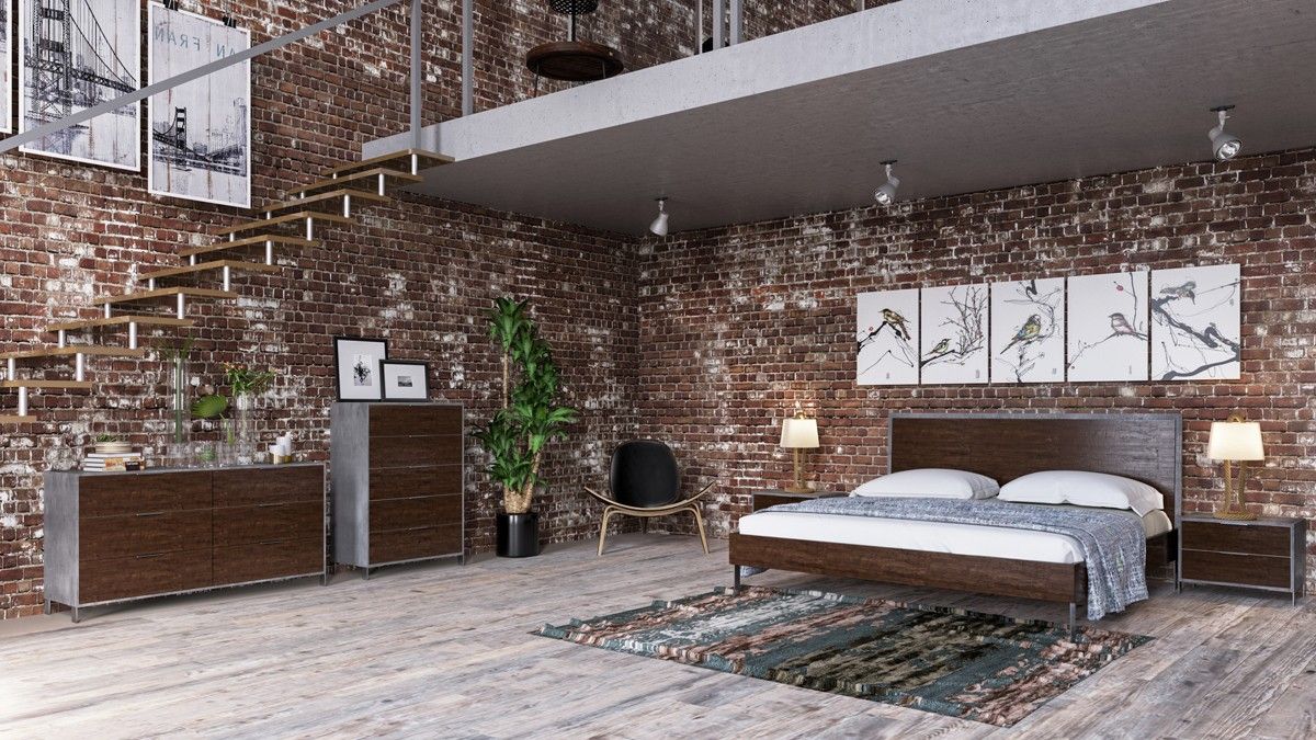 Nova Domus Conner Modern Dark Walnut & Faux Concrete Bedroom Set