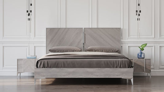 Nova Domus Alexa Italian Modern Grey Bed & 2 Nightstands Set - Sleek Designer Bedroom Ensemble