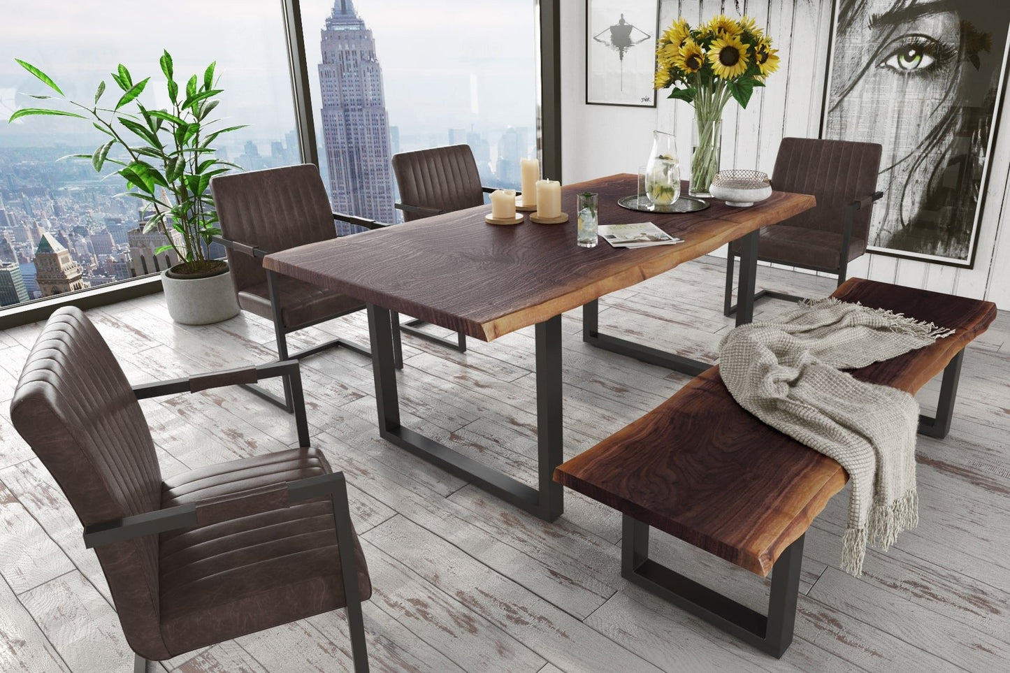 Modrest Taylor - Large Modern Live Edge Wood Dining Bench
