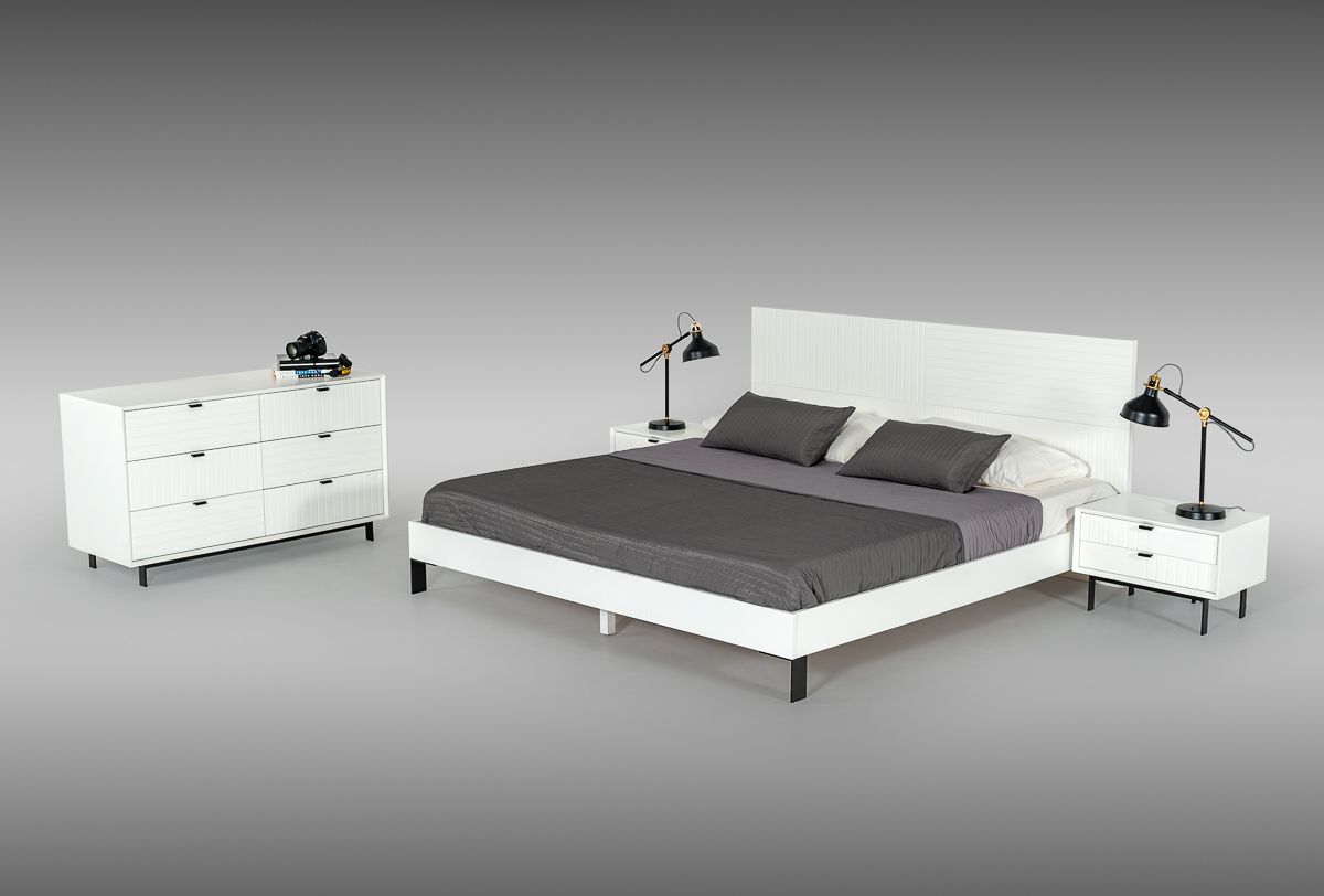 Valencia White Matte Platform Bed with Black Metal Legs