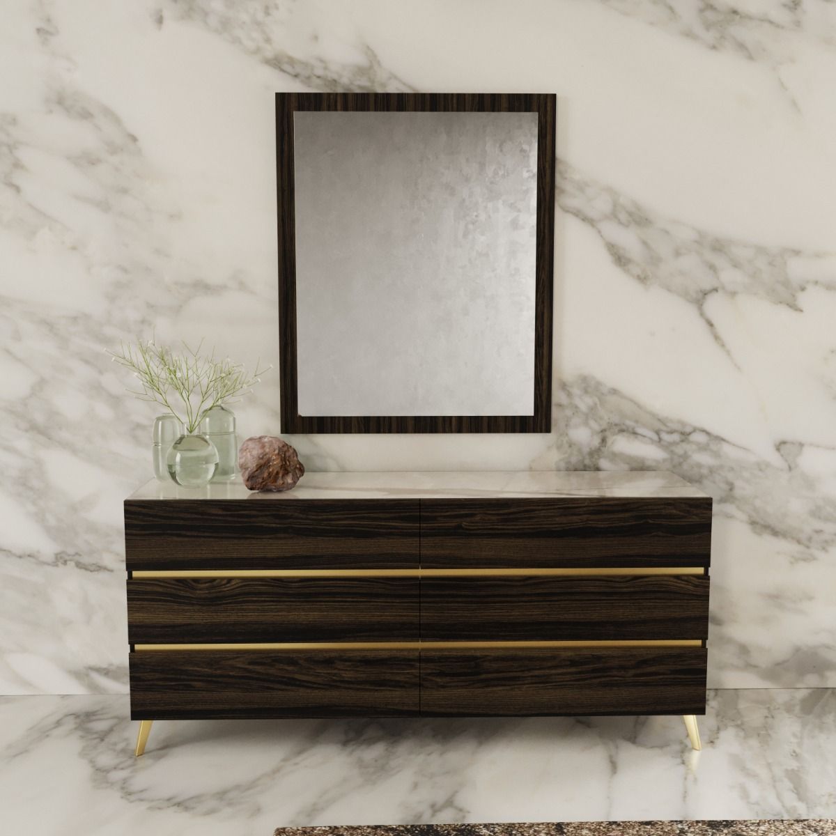 Velondra Eucalypto Wood and Marble Dresser