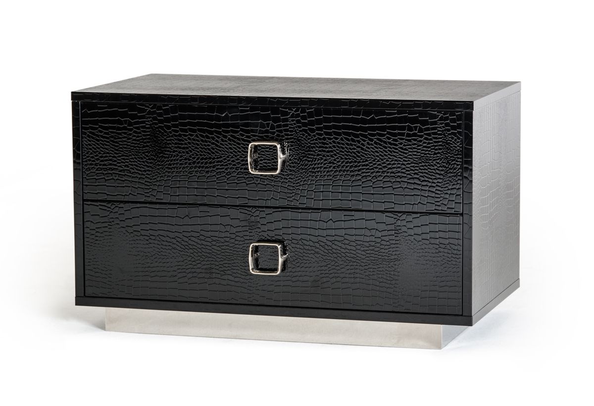 A&X Victoria Modern Black Crocodile Nightstand