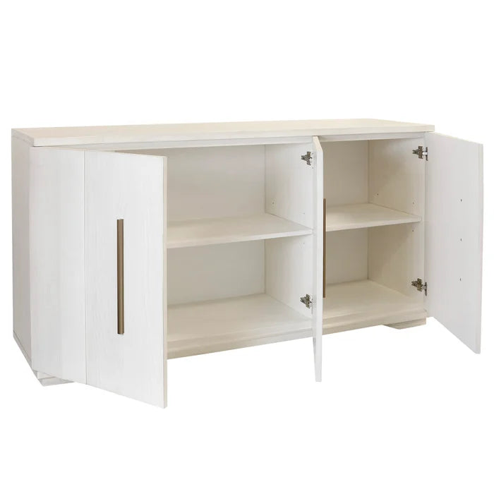 Phoebe Three Door Concave Sideboard Made of Wire Brushed New Zealand Pine in a White Washed Finish for Elegant Storage