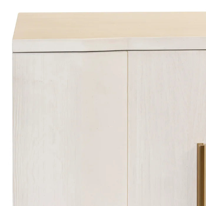 Phoebe Three Door Concave Sideboard Made of Wire Brushed New Zealand Pine in a White Washed Finish for Elegant Storage