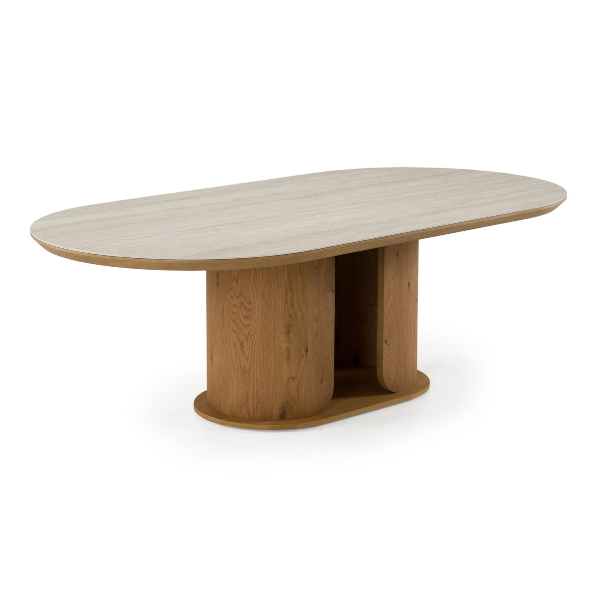 Walbrook Modern Faux Travertine Ceramic White Oak Oval Dining Table