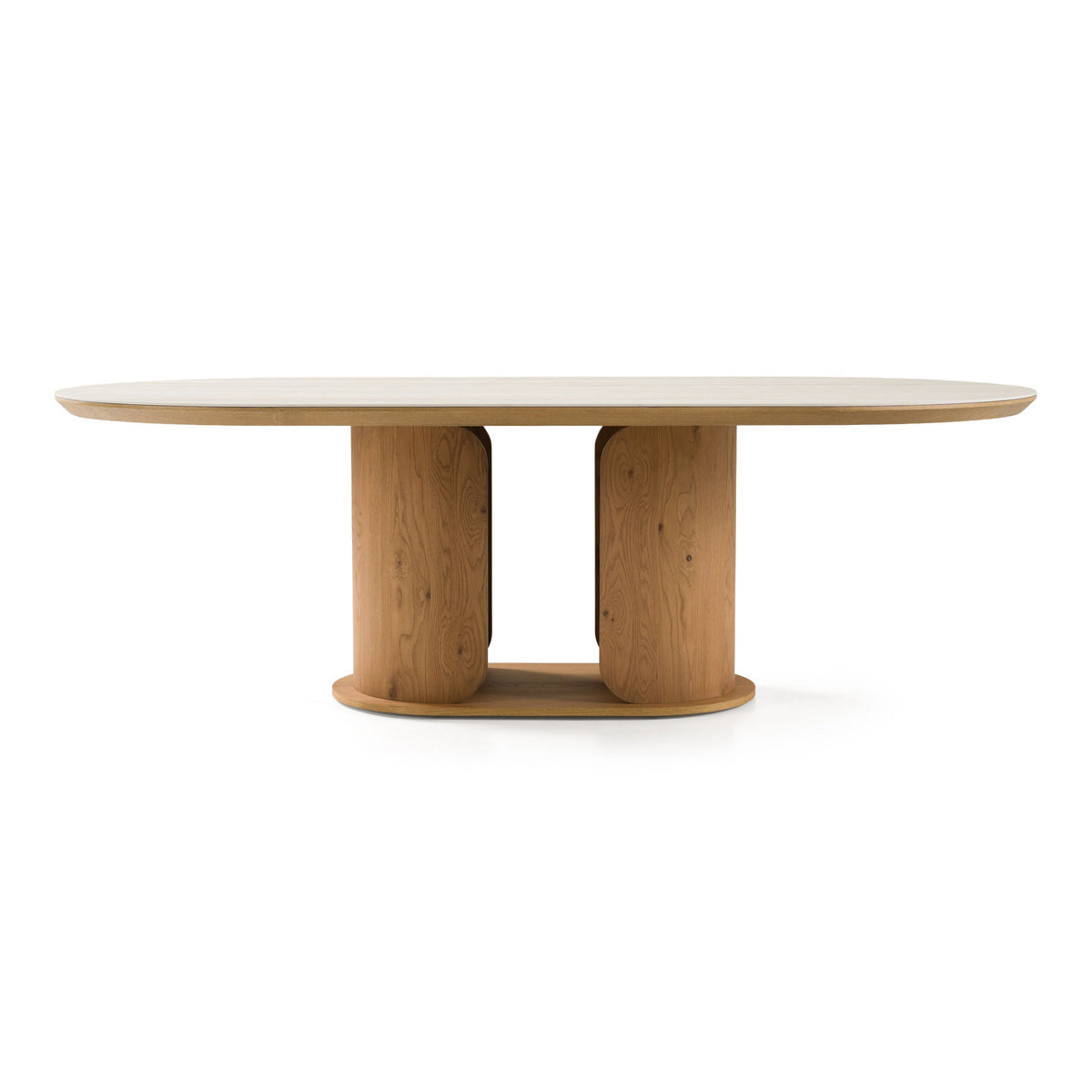 Walbrook Modern Faux Travertine Ceramic White Oak Oval Dining Table