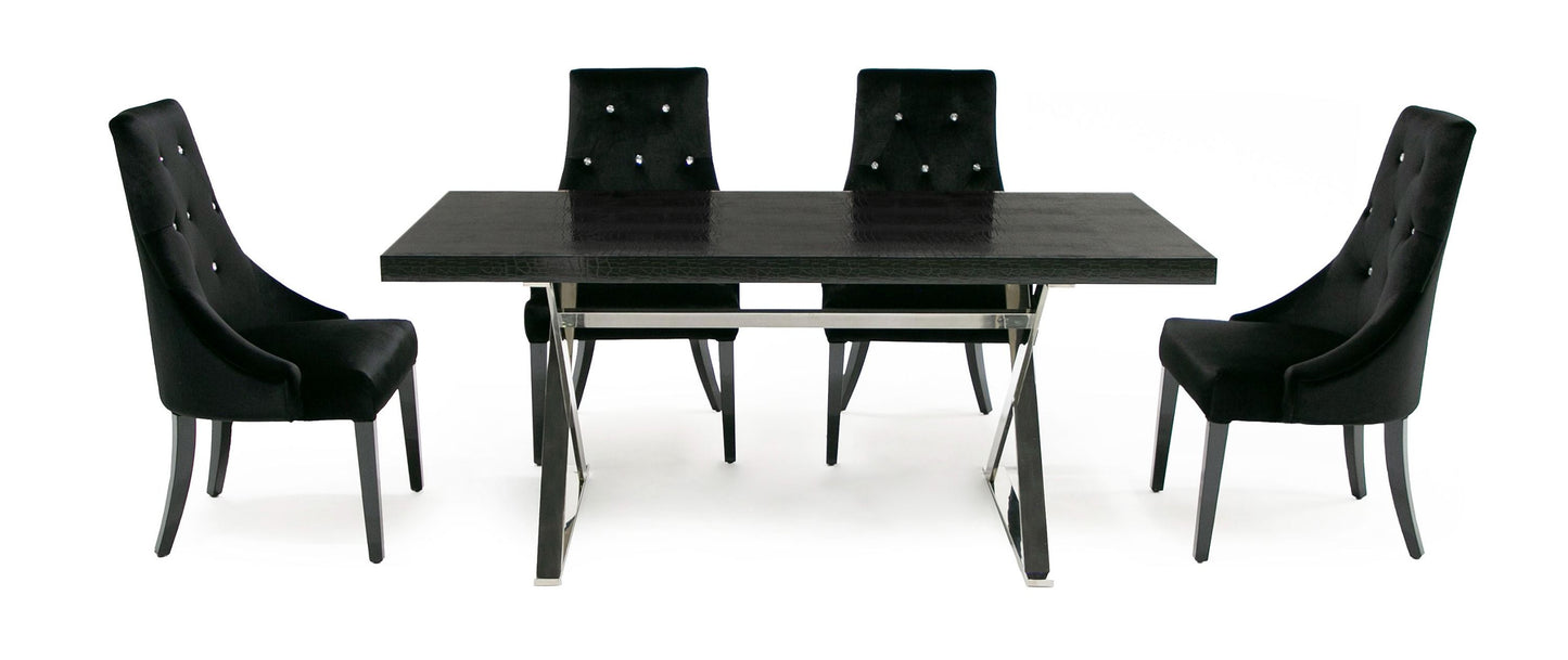 A&X Xavier Modern Black Crocodile and Stainless Steel Dining Table for Luxury and Contemporary Dining Spaces