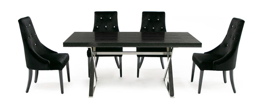 A&X Xavier Modern Black Crocodile and Stainless Steel Dining Table for Luxury and Contemporary Dining Spaces