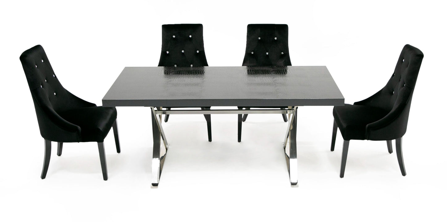 A&X Xavier Modern Black Crocodile and Stainless Steel Dining Table for Luxury and Contemporary Dining Spaces