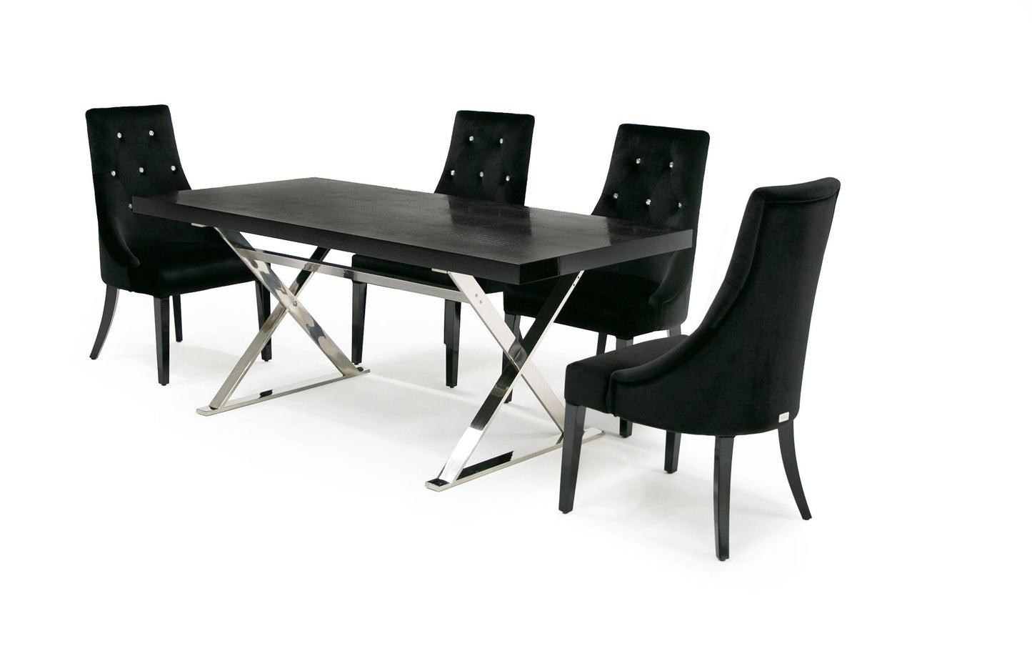 A&X Xavier Modern Black Crocodile and Stainless Steel Dining Table for Luxury and Contemporary Dining Spaces