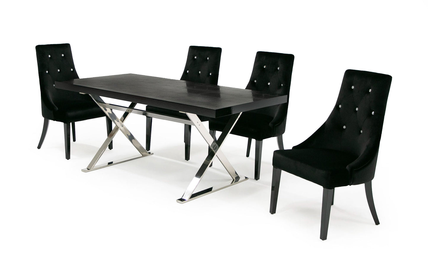 A&X Xavier Modern Black Crocodile and Stainless Steel Dining Table for Luxury and Contemporary Dining Spaces