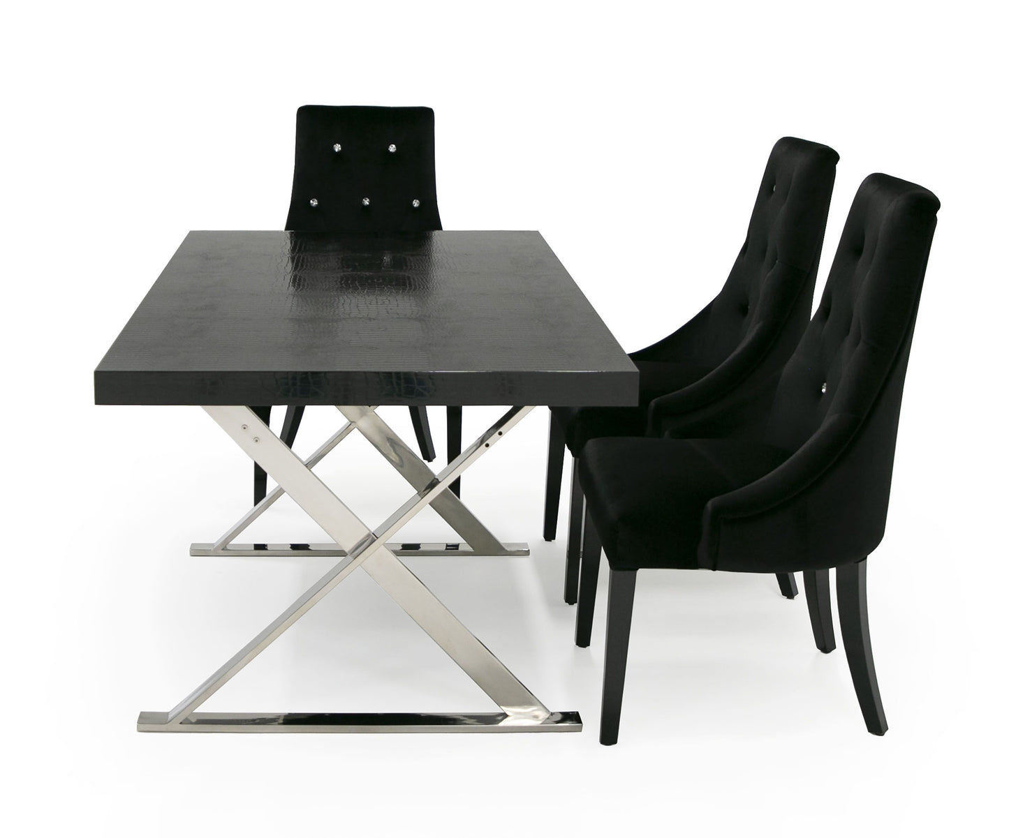 A&X Xavier Modern Black Crocodile and Stainless Steel Dining Table for Luxury and Contemporary Dining Spaces