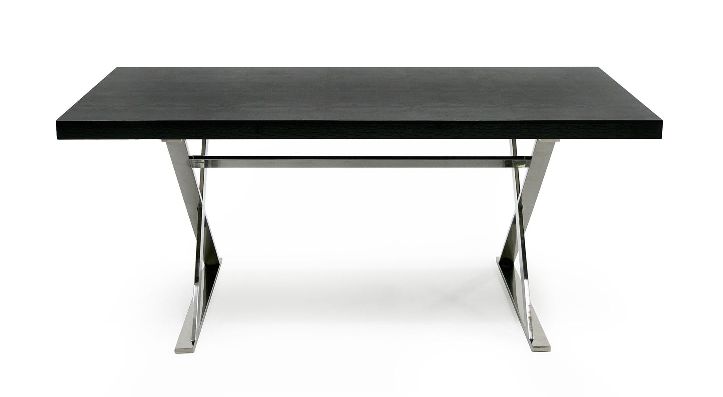 A&X Xavier Modern Black Crocodile and Stainless Steel Dining Table for Luxury and Contemporary Dining Spaces